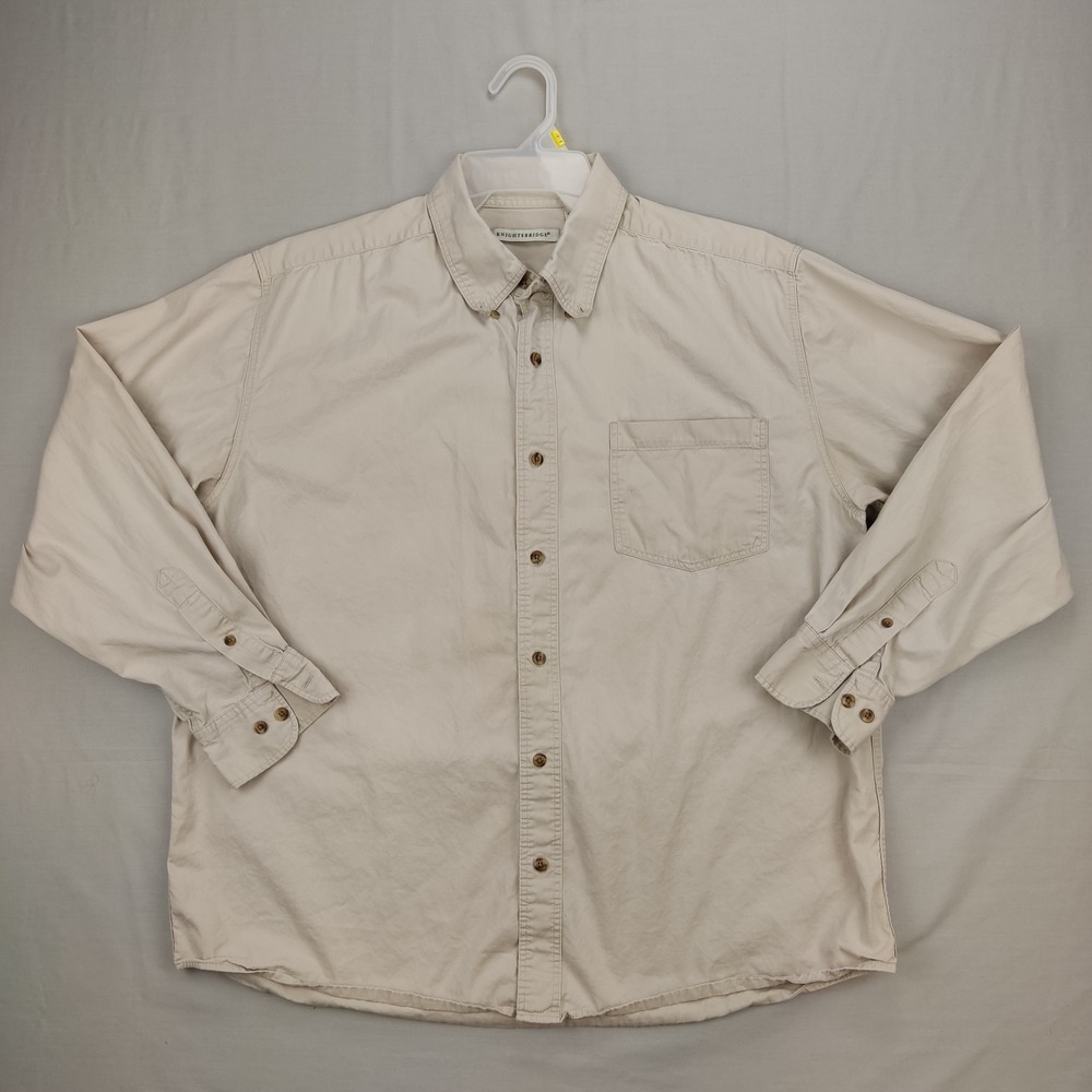 Knightsbridge Button Down Shirt Mens Large Beige Cotton Long Sleeve Pocket Solid